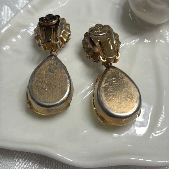 HATTIE CARNEGIE LARGE CITRINE TEARDROP CRYSTAL EARRINGS - Picture 7 of 10